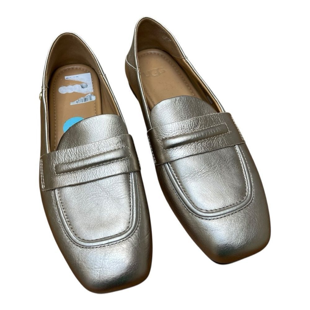 New UGG Janaya Women’s Gold Soft Leather Square Toe Loafers Sz 6 Slip On Classic - Picture 4 of 7